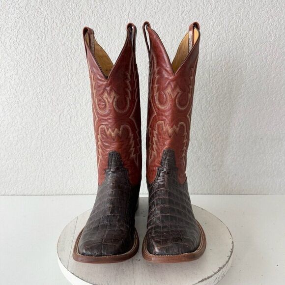 Rod Patrick Mens Cowboy Boots 12.5 AA Brown Caiman Leather Western Square Toe - Picture 6 of 13